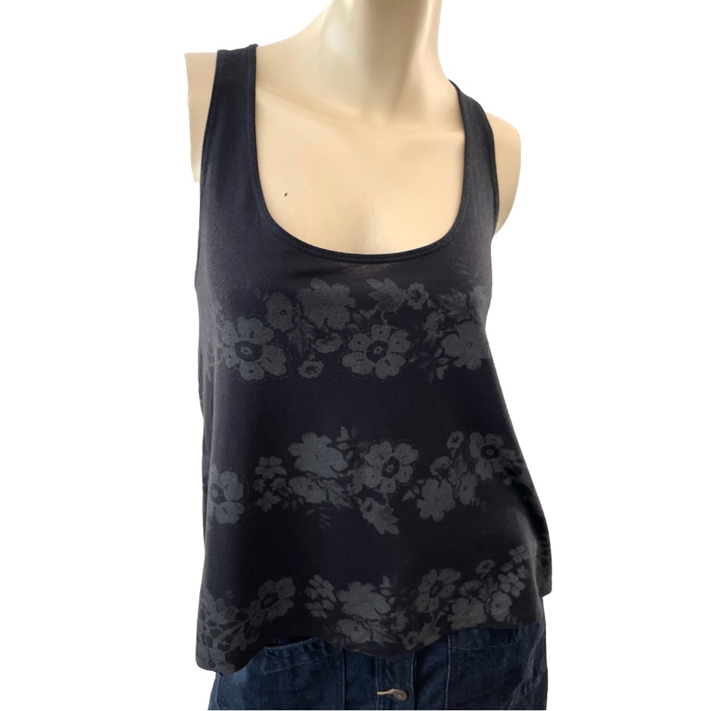 American Eagle Outfitters - Black & Dark Gray Floral & Lace Tank Top- L